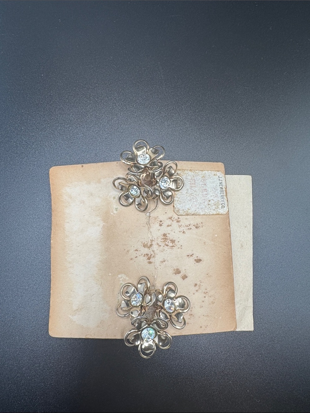 Gold Floral Crystal Cluster Earrings - Unbranded